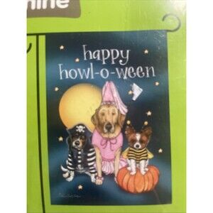 HAPPY HOWL-O-WEEN DOGS 12.5" X 18" GARDEN FLAG 27-3127-179 FLIP IT! RAIN R SHINE
